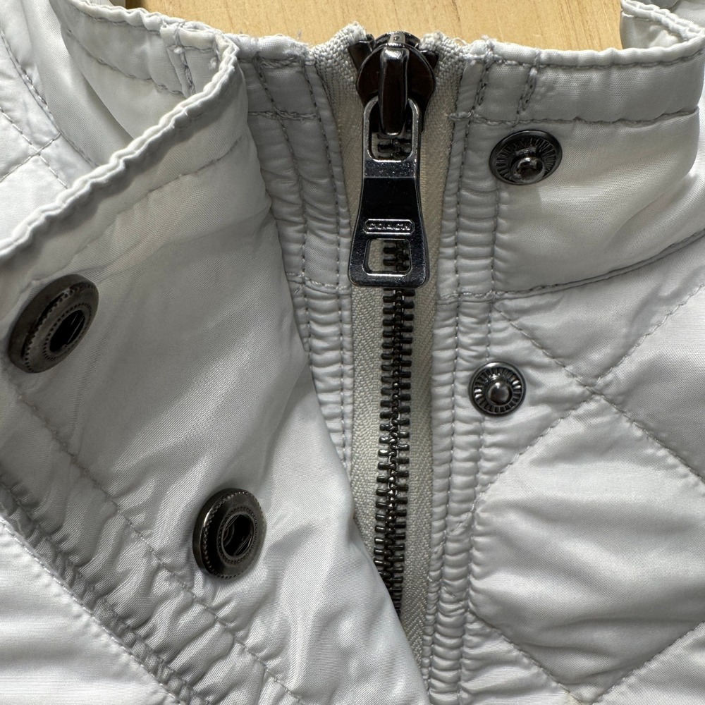 Coach New York Quilted Jacket Womens Medium Gray Cinched Waist Leather Trim M - Picture 11 of 11